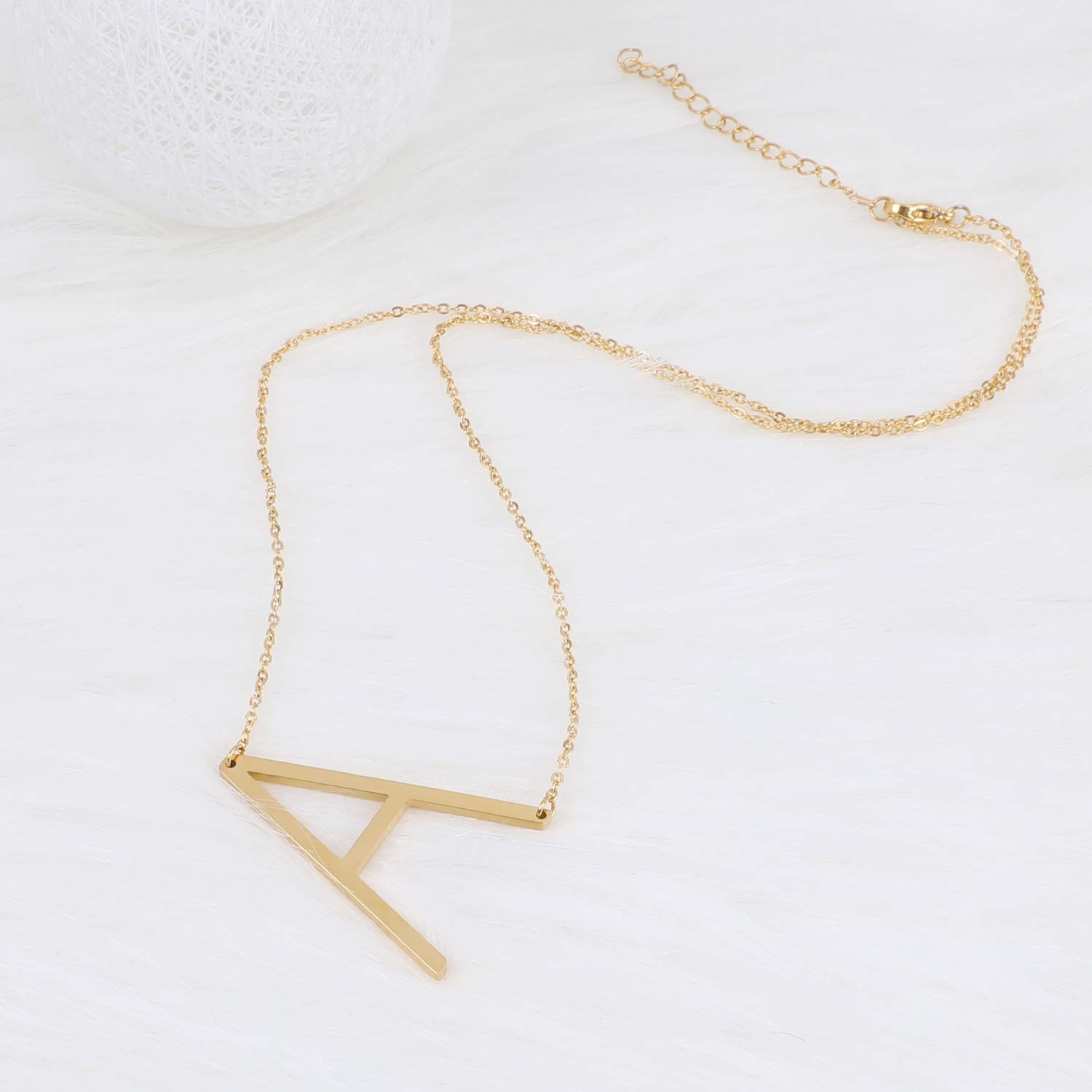 BALTEUS Initial Necklace for Women Girls Gold Stainless Steel Necklace Sideways Letters Pendant Best Firends (Gold A)