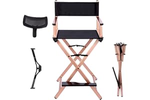 Lorvain Folable Makeup Artist Stool Chair, Protable Tall Folding Directors Chair, Aluminum Makeup Chair with Head Rest for Studio Salon Vanity, Bar Height - Gold Chairs