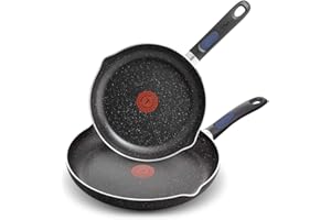 T-FAL, Signature, Non Stick Non Toxic Pots and Pan Set, 24cm (10 in)/ 30cm (12 in), Stone Effect Cookware Set, Thermo Spot He