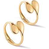 YBMYCM Gold Silver Cuff Bangle Bracelets for Women Set Chunky Trendy Teardrop Adjustable Wrap Open Gold Bracelet Minimalist Hinged Arm Cuff Jewelry Gift 2pcs