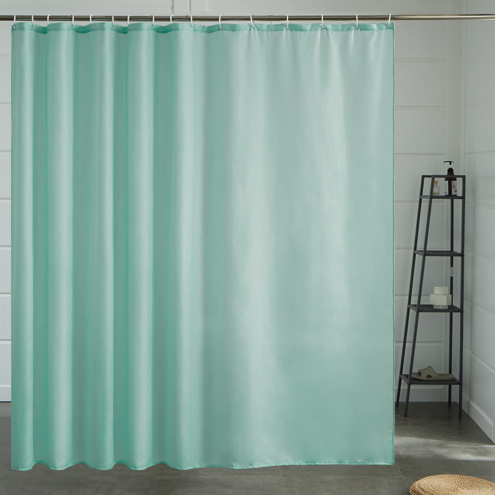 Furlinic Shower Curtains Extra Wide Bathroom Curtain Waterproof Fabric Washable Mould Proof Sets 244 x 200cm Mint With 16 PCS Plastic Hooks W96 x H78inch.