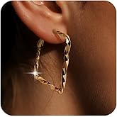 Sonateomber Gold Twisted Square Hoop Earrings for Women, Trendy Statement Polished Lightweight Hypoallergenic Earing Fashion Jewelry Gift