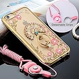 iPhone 8 Case, iPhone 7 Case, Deluxe Edition Rhinestones Soft Cases with Ring Holders & Hand Straps for iPhone7 iPhone8