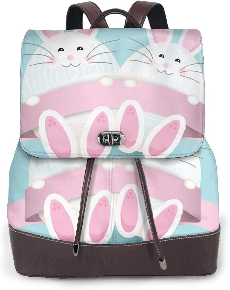 Cute Pink Rabbits Women Genuine Leather Backpack Fashion