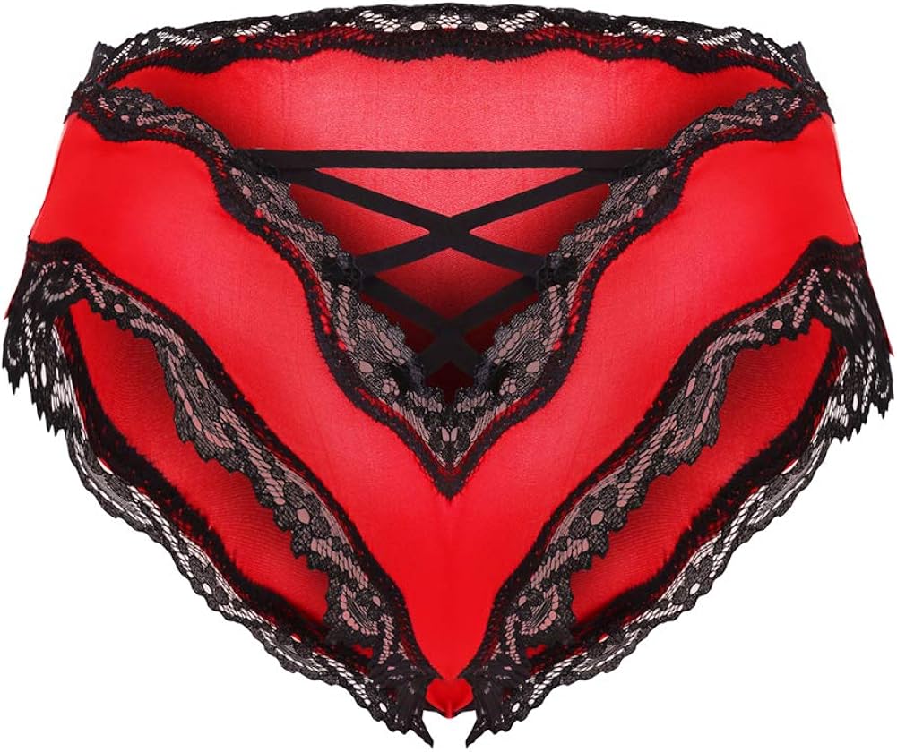 Women Sexy V-Back Criss Cross Floral Lace Underware Panties -Ladies Sexy Lingerie Briefs: Clothing