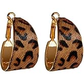 QZWAIFEN Leopard Print hoop earrings Vintage Leopard Print Large Hoop Earrings for Women Statement Dangle Metal Geometric Earrings Chunky Big Huggie Hoop Earrings Trendy Statement Earring