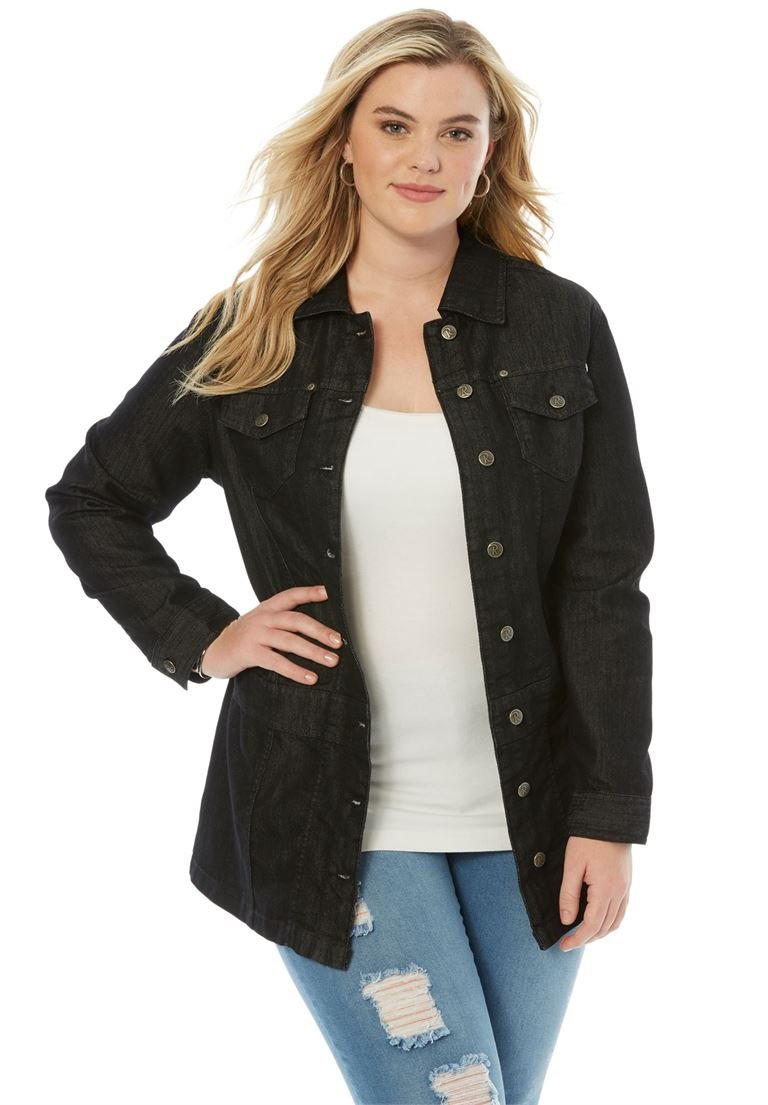 Roamans Women's Plus Size Long Jean Jacket - Black