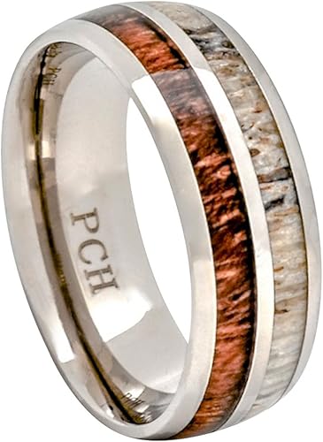 Pch Jewelers Deer Antler And Koa Wood Ring Titanium Mens Wedding