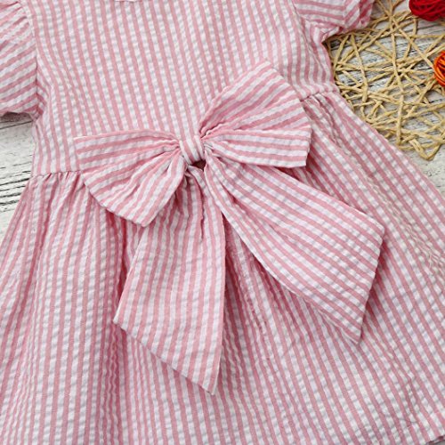 Kehen Infant Baby Girls Party Princess Clothes Short Sleeve Stripes Dress with Bows (Pink, 18-24 Months)