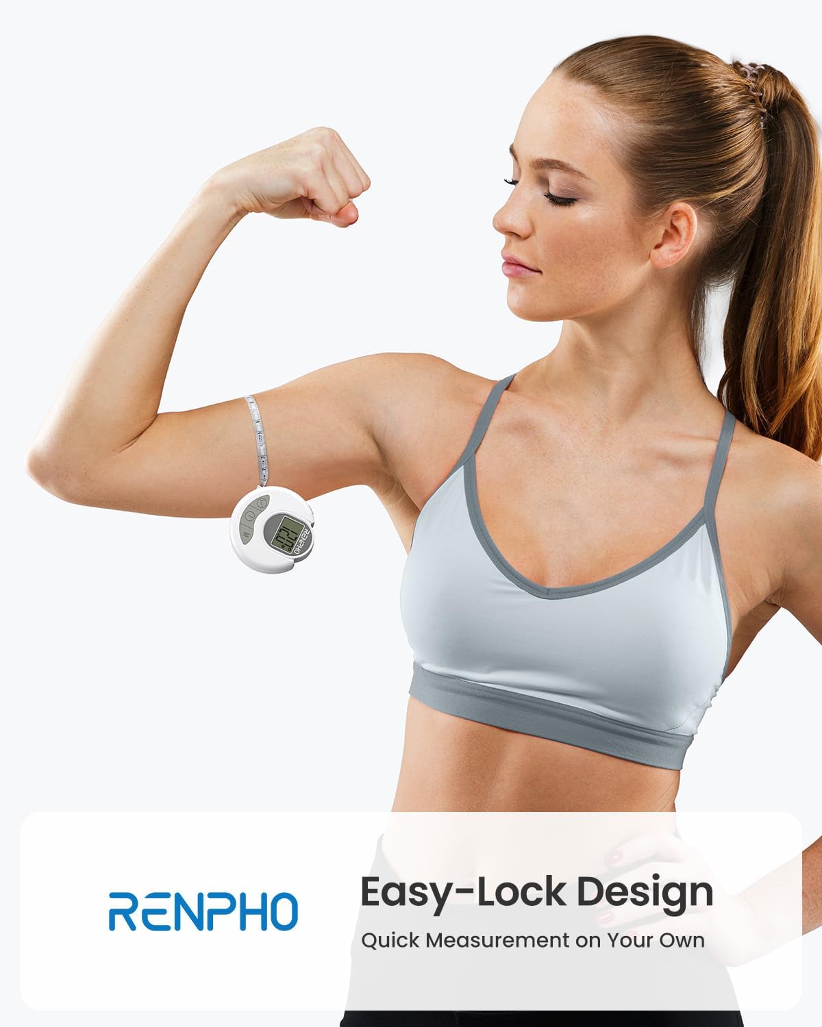 RENPHO Body Measuring Tape, Bluetooth Smart Tape Measure with Lock Hook & Retractable Function, Accurate Body Fat Measurement Device for Weight Loss, Muscle Gain, Fitness Bodybuilding, 60in /150cm
