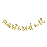 RoadSea Mastered It Banner - Adventure Begins - Congrats Grad Party Supplies for Boy Girl - Master Graduation Party Decorations - Gold Glitter
