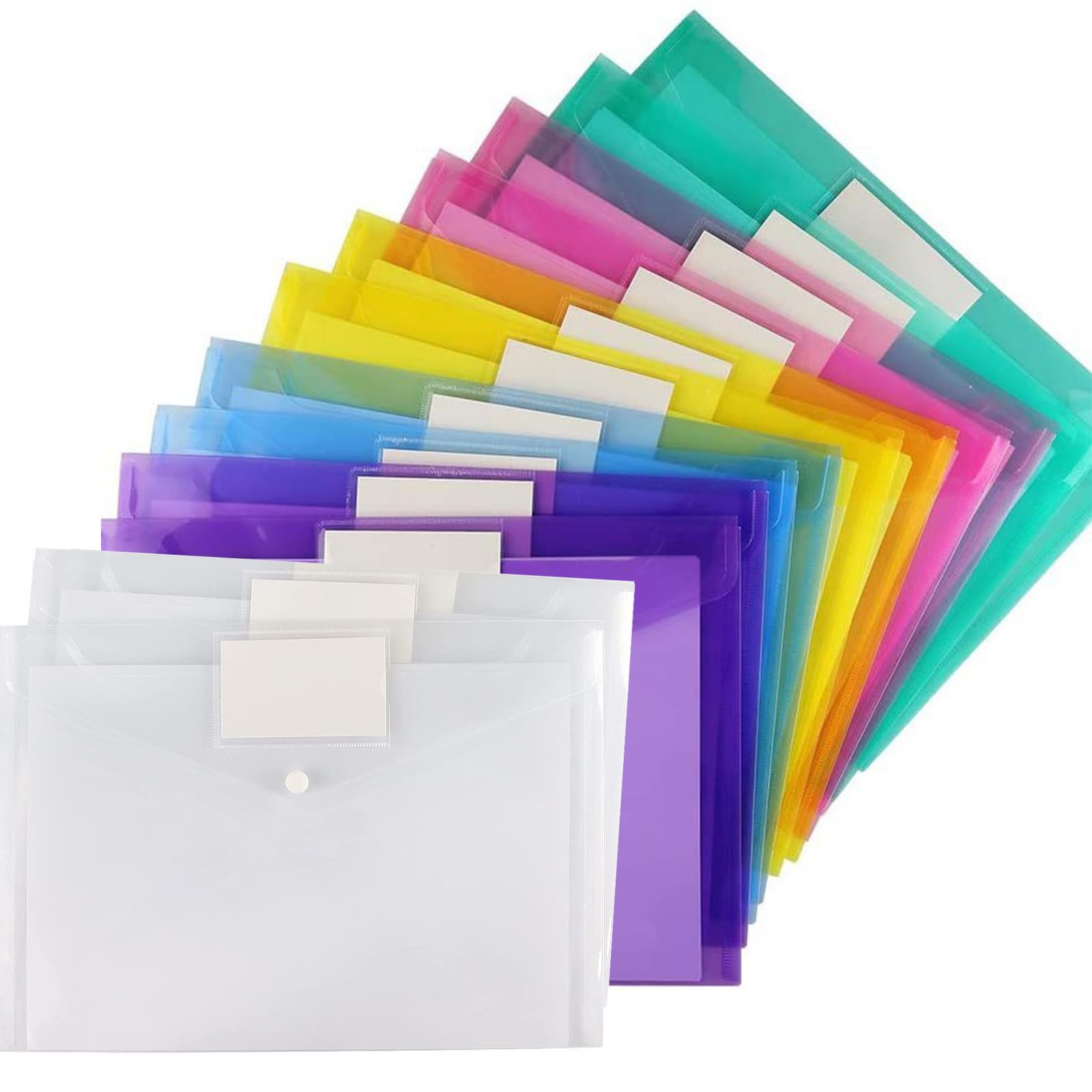 Onezebra 12 Pack Folders with Plastic Pockets, Folders A4 Document Organizer with Plastic Pockets and Button Closure, Folders for Home, Office, School, Travel (6 Assorted Colour)