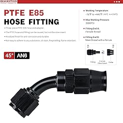 PTNHZ 2PCS 6AN 45 Degree PTFE E85 Hose Fitting End