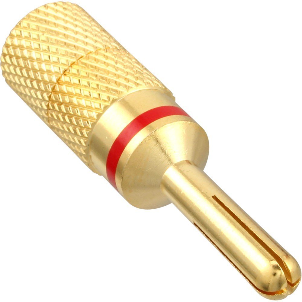 InLine® 99112E Banana Plug, Screw Version, Metal, Gold-Plated, 1 Red Ring, Bulk