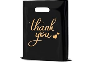 YGSEPCC Thank You Bags for Business Small Shopping Bags 100 Pack, 9" x 12" Plastic Merchandise Gifts Bag for Packaging Products, Retail Boutique for Wholesale Clothes Stores, Black