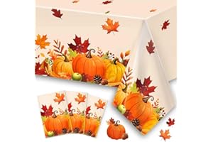 REDWORD Thanksgiving Tablecloth, 3PCs Fall Tablecloths 54” x 108” Plastic Disposable Tablecloth Autumn Maple Leaf Party table Cover for Friendsgiving Fall Party Table Decorations Thanksgiving Table Decor