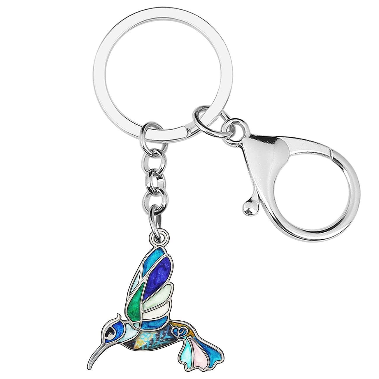 Enamel Alloy Flying Hummingbird Keychain Bird Jewelry For Women Girls Bag Wallet Charm Gift (Blue)