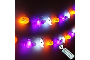 ONBUWWS Halloween Lights, 16.4FT 30 LED Pumpkin Bat Ghost Battery Operated Orange and Purple String Lights Strobe 8 Lighting Modes Timer Fairy Indoor Outdoor Window Front Porch Decor Party Decorations