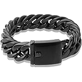 TIASRI Chunky Mens Black Necklace Stainless Steel Curb Cuban Link Miami Chain Heavy Black Mens Choker