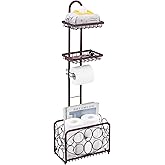 Oasis Creations Toilet Paper Holder Tissue Rack Stand with Magazine Toilet Roll Storage Basket- Freestanding, Bronze Metal