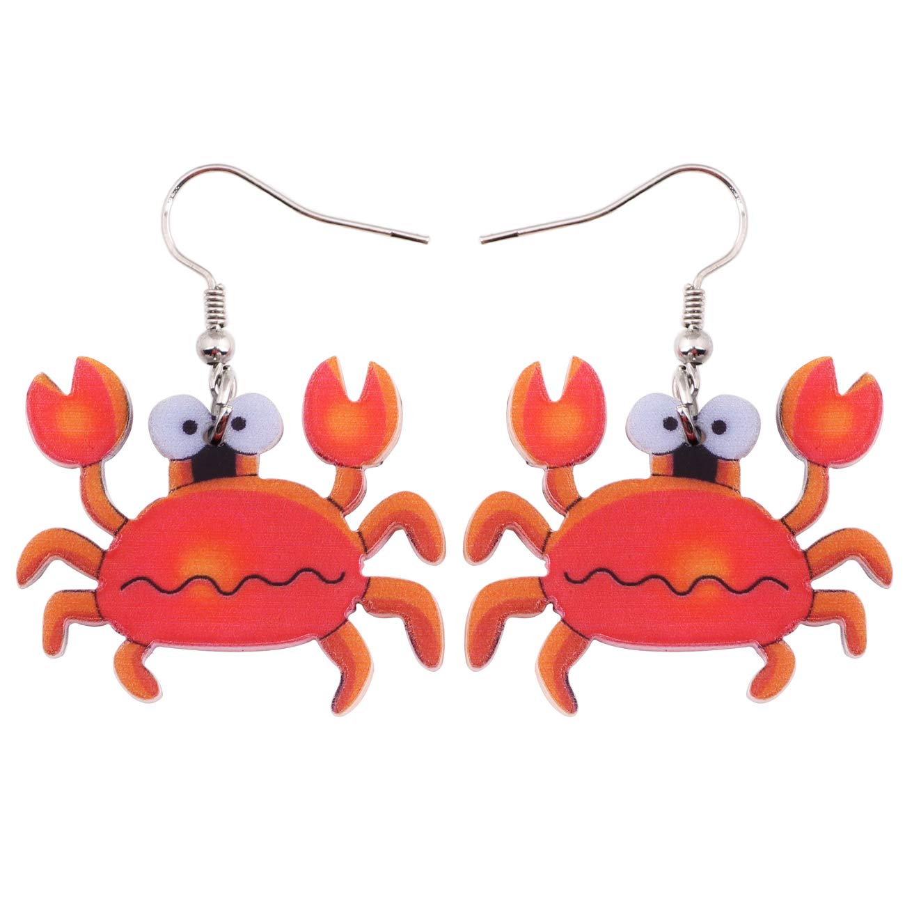 BONSNY Patterned Acrylic Ocean Animals Sweet Ocean Crab Earrings for Women Girls Kids Charms Gift Jewelry (Red)