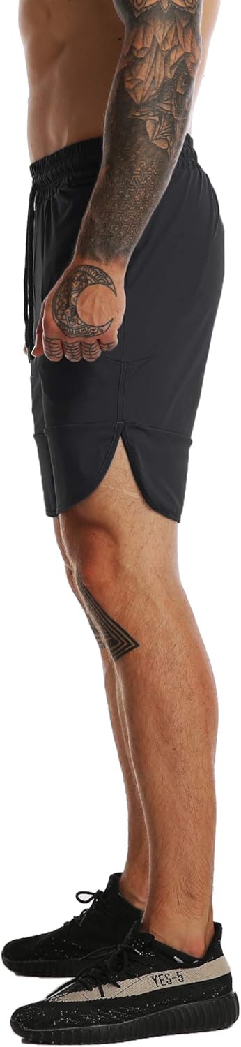 FLYFIREFLY Men's Gym Fitness Drying Workout Shorts Running Short Pants with Pockets: Clothing