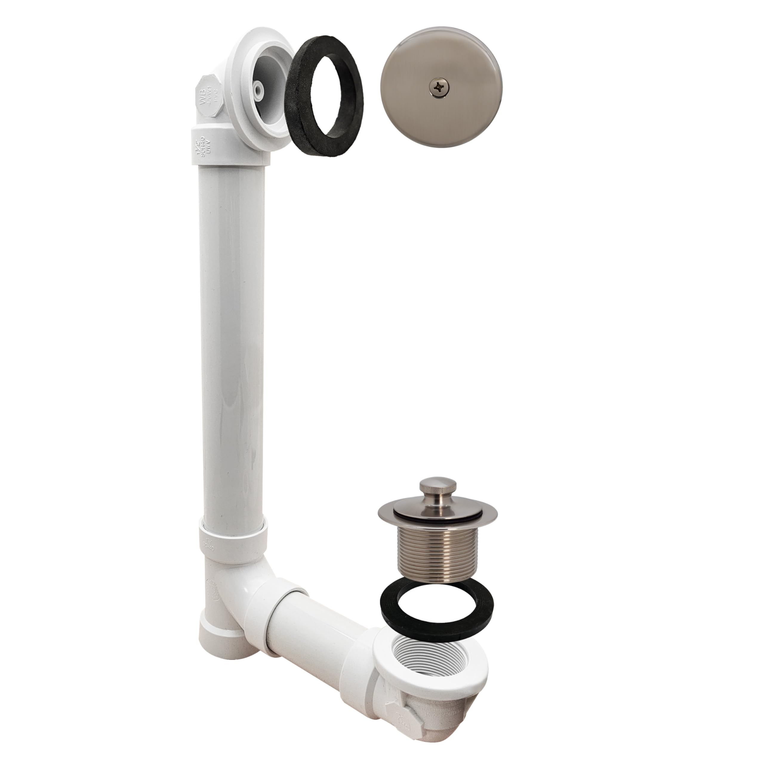 Photo 1 of Westbrass Pull & Drain Sch. 40 PVC Bath Waste with One-Hole Top Elbow, Satin Nickel, D49721-07