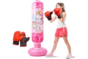 HOLYFUN 47" Inflatable Punching Bag for Girls with Gloves – Light-Up Boxing Toy for Kids, Indoor/Outdoor Fitness & Stress Relief – Standing Bounce-Back Bag for Ages 3+