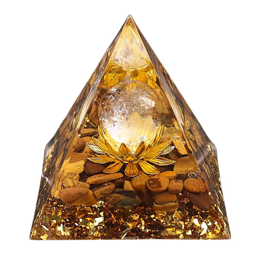 Photo 1 of Orgone Pyramid Flower of Life Orgonite Money Healing Crystals Pyramid for Positive Energy with Tiger's Eye Stones and Luck White Crystal That Promotes Wealth, Prosperity and attracts Success