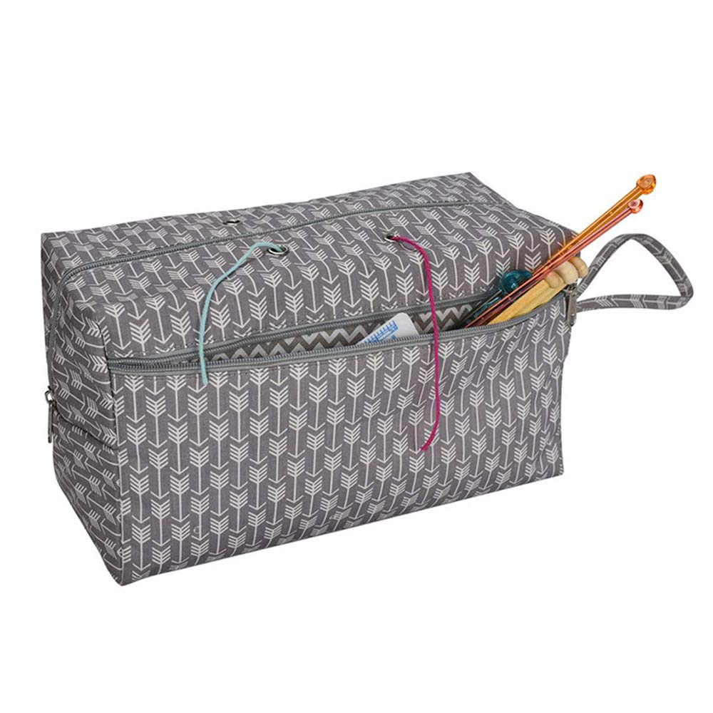 Yarn Storage Bag Crochet Bag Portable Knitting Bag 13x11.5x21cm for Yarn Skeins, Crochet Hooks, Knitting Needles and Other Knitting Supplies (Gray)