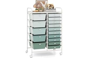 RELAX4LIFE 15-Drawer Storage Drawer Carts - Mobile Rolling Utility Cart w/Wheels, Craft Organizer for Classroom Organization and Storage, School, Office, Home, Storage Organizer Cart (Gradient Green)