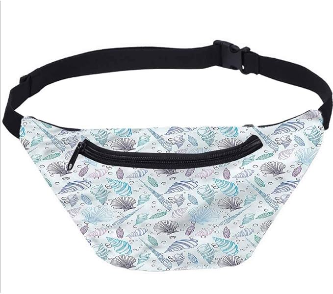 Nautical Fanny Pack,Seashells Bubble Ocean Waist Bag for Women Men Kids