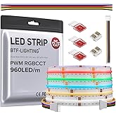 BTF-LIGHTING FCOB COB LED Strip RGBCCT Color Changing 16.4FT 960LED/m Flexible High Density Light RGB+CCT Tunable 3000K-6000K DC24V 12mm Width for Indoor Decor(No Adapter or Controller)