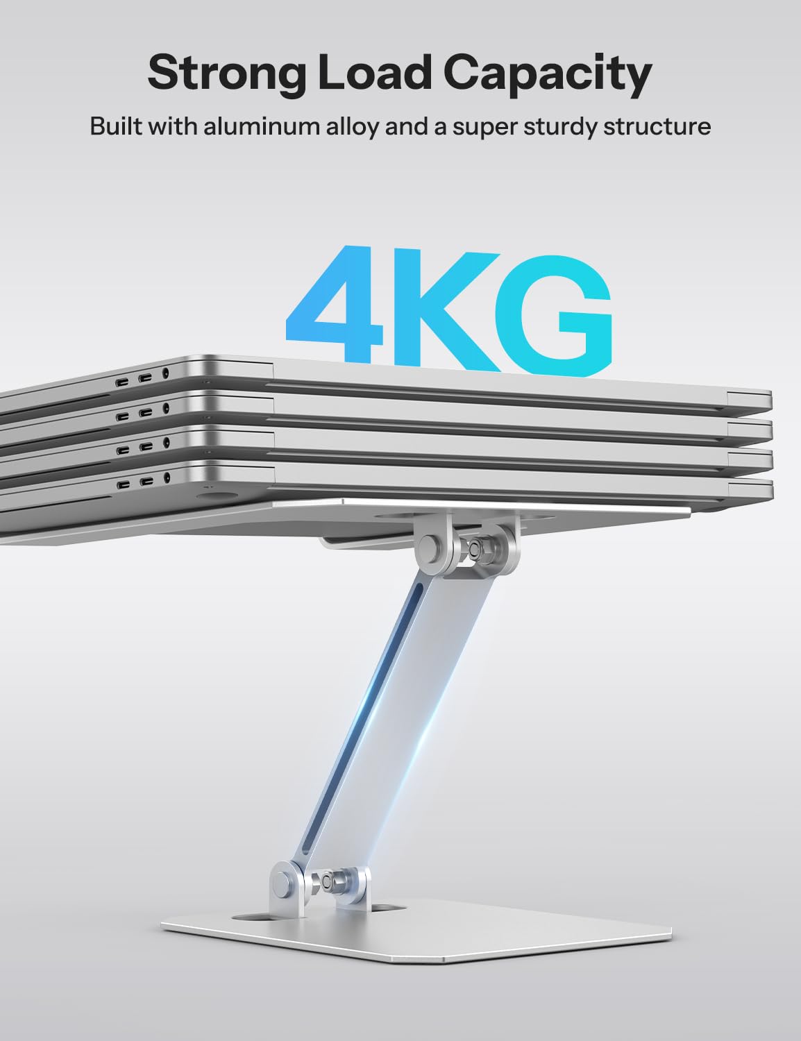 OMOTON Laptop Stand for Desk, Ergonomic Adjustable Computer Stand Aluminum Portable Desktop Laptop Riser Holder for MacBook Air Pro, Dell, HP and All Tablets Up to 15.6", Glossy Silver - Image 4