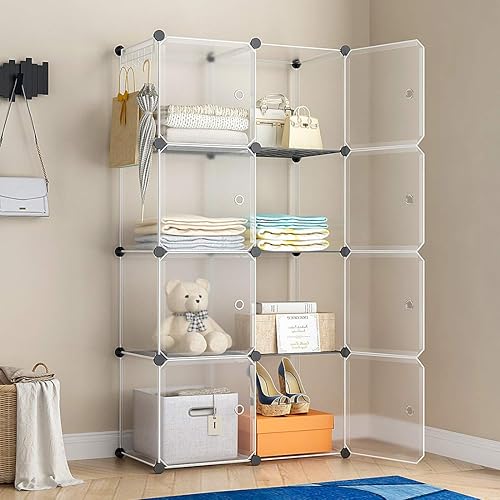 GEORGE&DANIS Portable Wardrobe Closet Cube Storage Cube Organizer Cube Shelf Armoire Bedroom Dresser Pantry Cabinet (28x14x56 inches) 2x4 Tiers, Blue