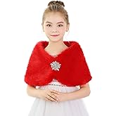 BXT Flower Girl Shawl Wrap, Kids Soft Red Faux Fur Princess Shoulder Cape for Wedding