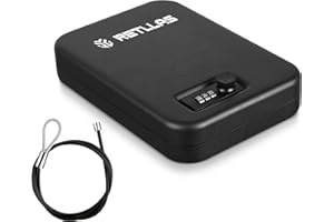 RETLLAS Small Safe for Handguns and Valuables, Car Gun Security Lock Box for Pistols with Combination Lock, Portable Safe for Travel Home Office Vehicle…