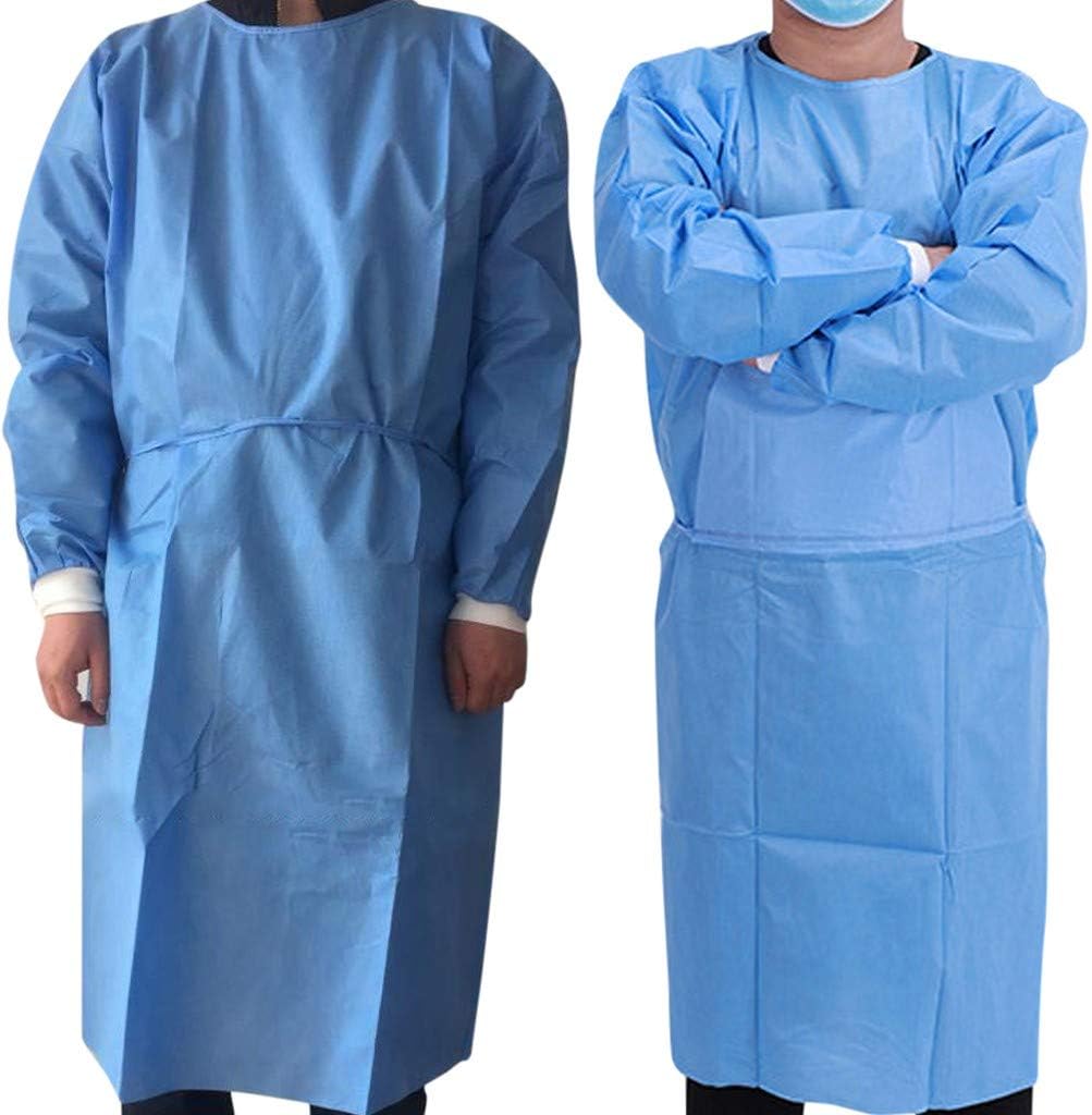 10pc Blue Disposable Impervious Isolation Gown, Poly Coated