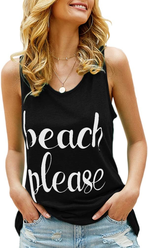 Women's Graphic Tank Tops Beach Please Summer Casual Cute Sleeveless Shirts Tanks