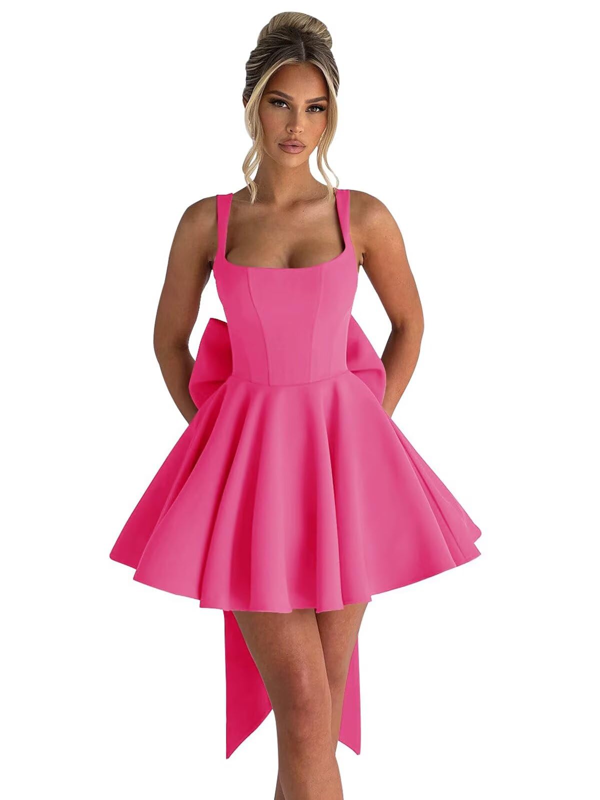 ouhati Women’s Mini Satin Hot Pink Homecoming