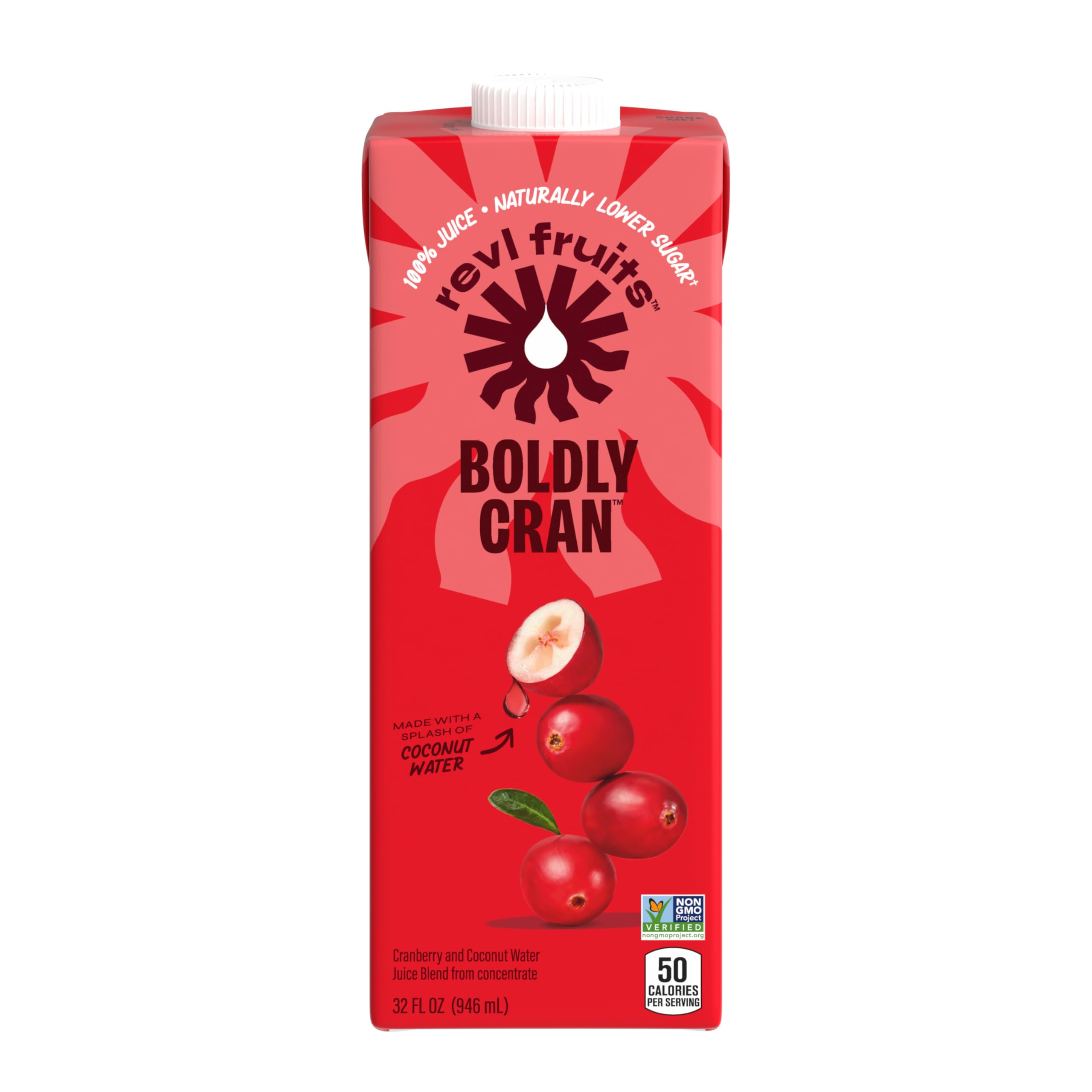 Photo 1 of **exp 27 aug 25**pack of 2**Revl Fruits™ 100% Juice, Boldly Cran™ Cranberry Juice, No Added Sugar, 32 fl oz. Carton