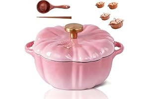 Pumpkin Dutch Oven, Enameled Cast Iron Dutch Oven, Enameled Cast Iron Cookware Set, 4-Quart Cookware Set, Serves 3-5, Heavy-D