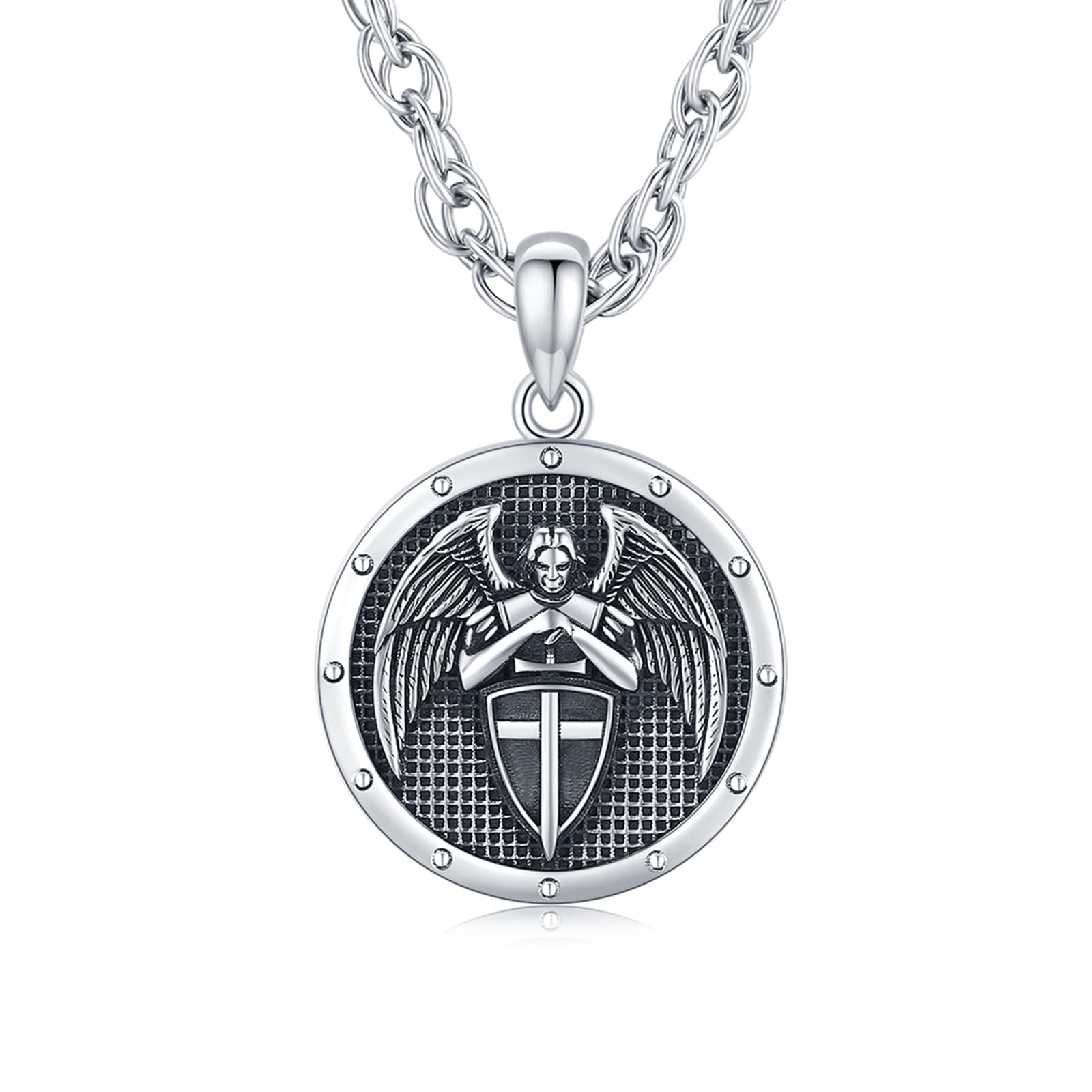 ECHOOY St Michael Necklace 925 Sterling Silver Archangel Michael Pendant Necklace Jewellery Gift for Men Christmas Birthday Father's Day