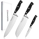 diamosteel Knife Set 3-Piece, Include Chef & Santoku & Paring Knife, Professional High Carbon Stainless Steel Knives Set for Kitchen with Ergonomic ABS Handle Elegant Box