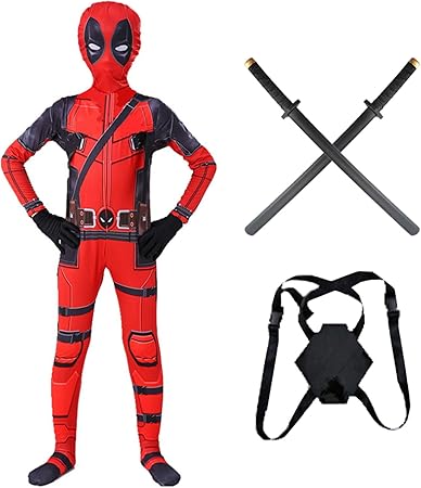 LGYCB Adult Kids Deadpool Cosplay Costumes with 2 PU Swords Halloween