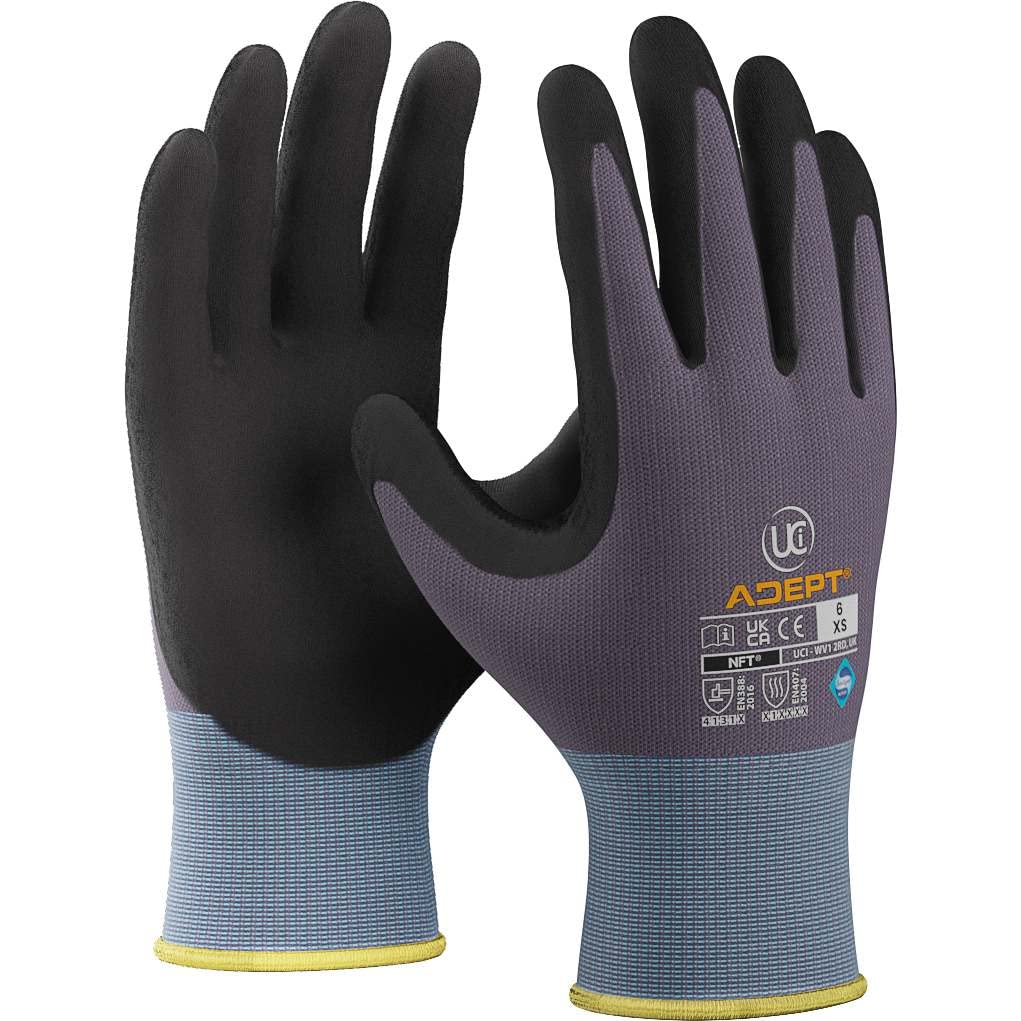 UCI GL138L Adept NFT® Nitrile Palm Coated Gloves - Grey - Large 9 - 1 Pair