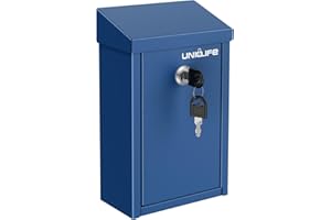 Uniclife Key Drop Box for Outside, Blue Metal Donation Box Collection Boxes with Key Lock, Safe Suggestion Boxes, Wall Mounted Mailbox with Top Slot, Steel Cash Drop Chest for Office Business