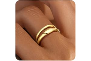 GoldGifts Stackable Gold Rings for Women Non Tarnish, Dainty 14K Gold Plated Chunky Stacking Rings Trendy Statement Pinky Thumb Rings Engagement Eternity Wedding Band Ring Stacking Gold Jewelry Size 4 5 6 7 8 9 10 11