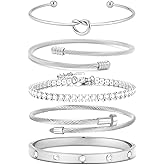 FAFUGA 18 K Gold Plated Love Bangle Bracelet Stack Cuff Jewelry for Women Jewelry Set for Women Gift with Box