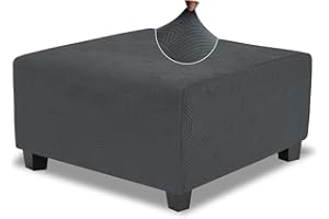 TOPHMDECOR Oversized Ottoman Cover Square,Stretch Ottoman Covers Slipcover for Oversized Square Ottomans,Soft Intertwined Pattern Foot Stool Cover with Elastic Bottom,Dark Grey,XX-Large